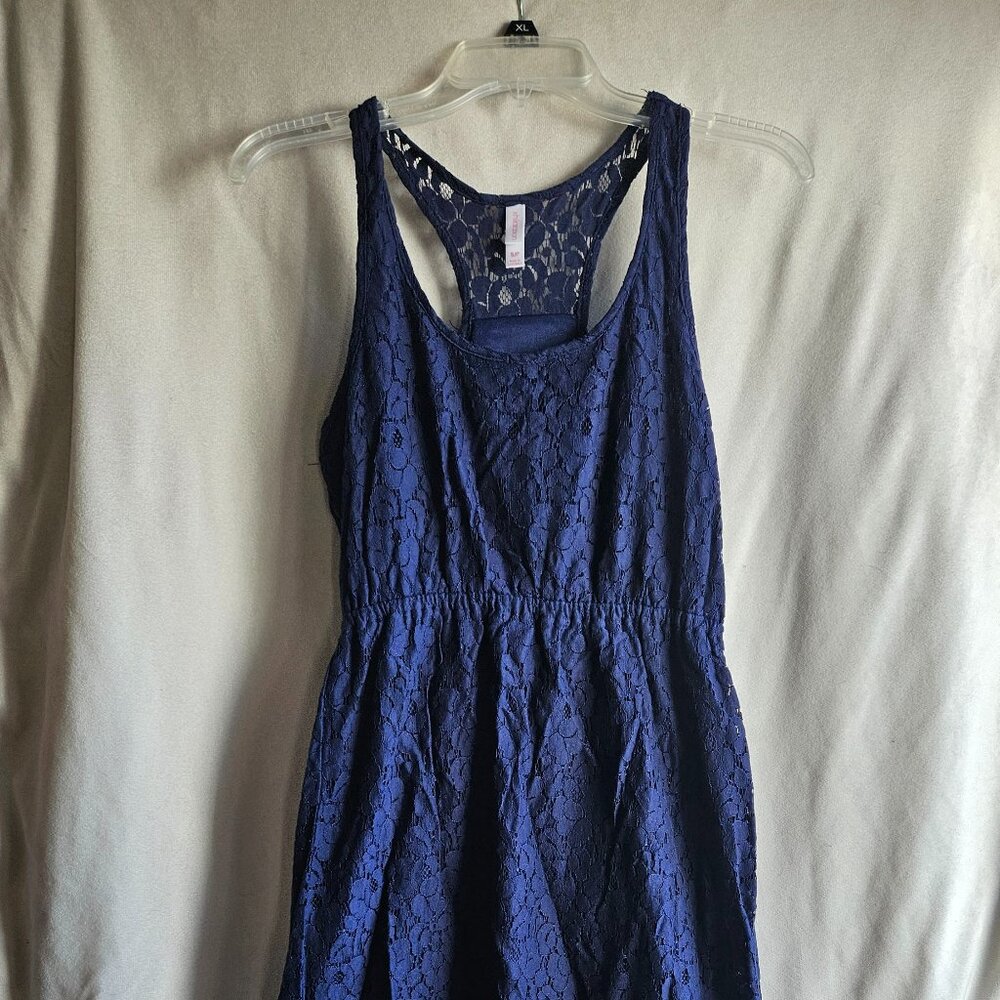 Navy Blue lacey Xhilaration dress, size small. Hi-lo, high low. Racerback.